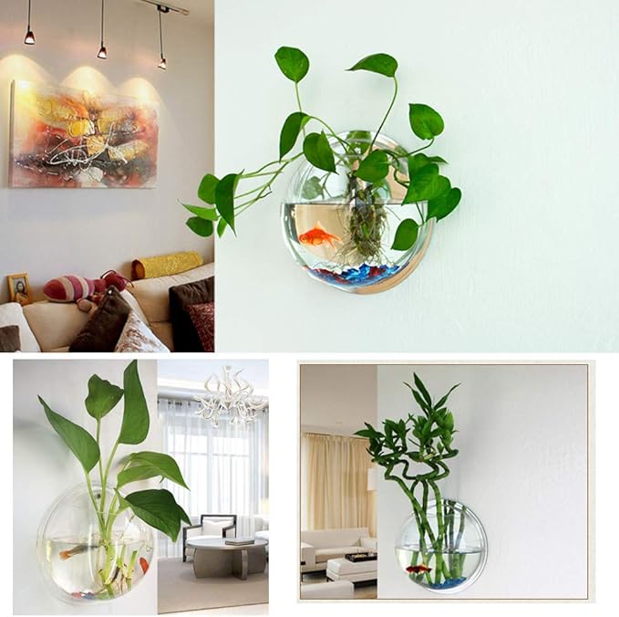 Wall Fish Bowl, Small Hanging Goldfish Fish Tanks, Clear Acrylic Betta Fish Tank, for Aquarium Wall Plant Pot Decoration Planter Flower