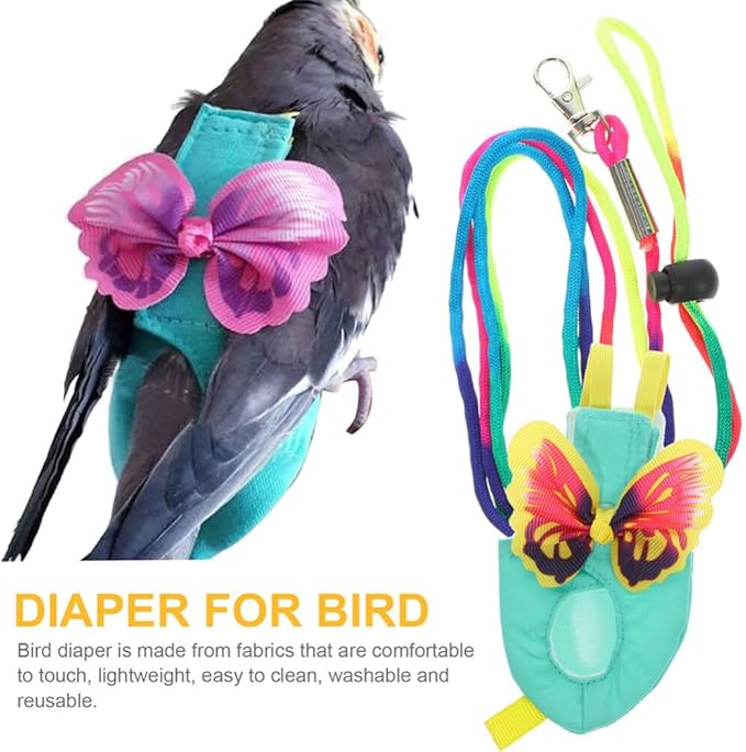 POPETPOP Parrot Diaper Flight Suit Set Bird Diapers Harness Leash Comfortable Fabric for Parrots
