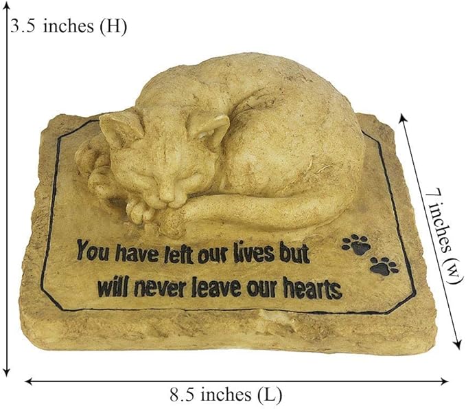 Cat Memorial Stones Grave Markers with A Sleeping Cat Statue on The Top - Cat Garden Stones Grave Stones Cemetery Markers Sympathy Cat Memorial Gifts Loss Gifts Outdoors, 8.5"x7"x3.5"