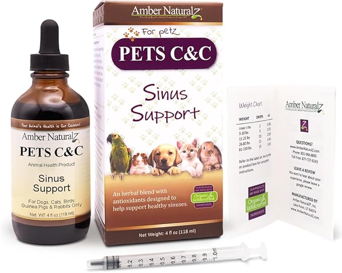 Amber NaturalZ Pet C&C Herbal Supplement for Dogs, Cats, Birds, Guinea Pigs, and Rabbits | Pet Herbal Supplement for Healthy Sinus | 4 Fluid Ounce Glass Bottle |Manufactured in The USA