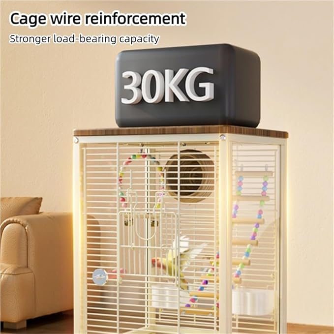 Medium Bird Cage with Rolling Wheels, Modern Clear Decorative Birdcage for Lovebirds, Hill Mynas, Budgerigars, Sun Conures, Munias, White-Eyes(Beige)