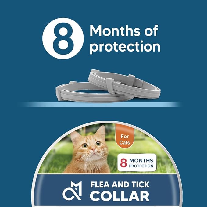 Flea Collar for Cats,Natural Cat Flea Tick Collar,Adjustable Tick Collars for Cats,Plant Ingredients,8 Months of Protection,Easy to Apply,People & Pet Friendly - 2P