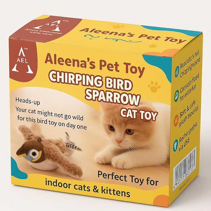 Flappy Bird Cat Toy – Interactive Flapping & Chirping Bird Toy for Cats (No Flying), Indoor Cat Toy for Exercise & Play, Durable Chew Toy for Bored Cats, Catnip Toy for Kitten or Small Dogs