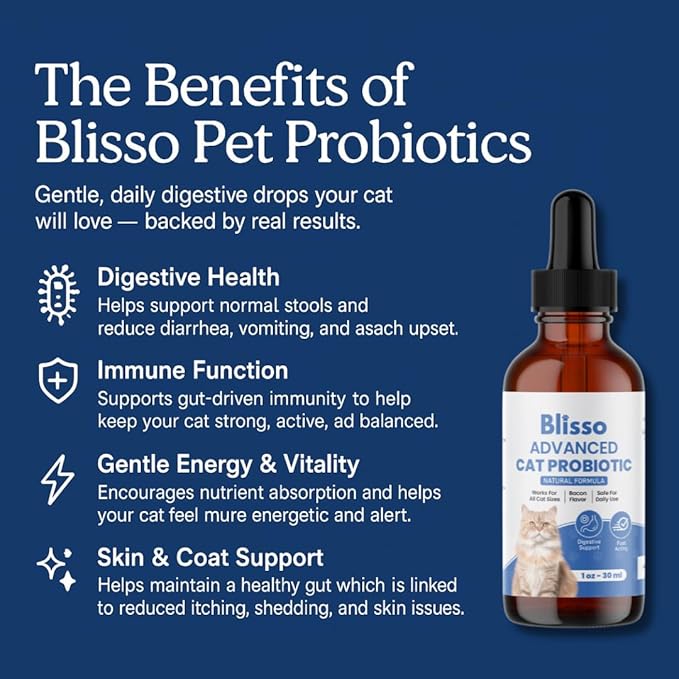 Pet Advanced Cat Probiotic Drops – Digestive Support for Cats with Diarrhea, Vomiting & General Health – 1 oz Liquid Supplement