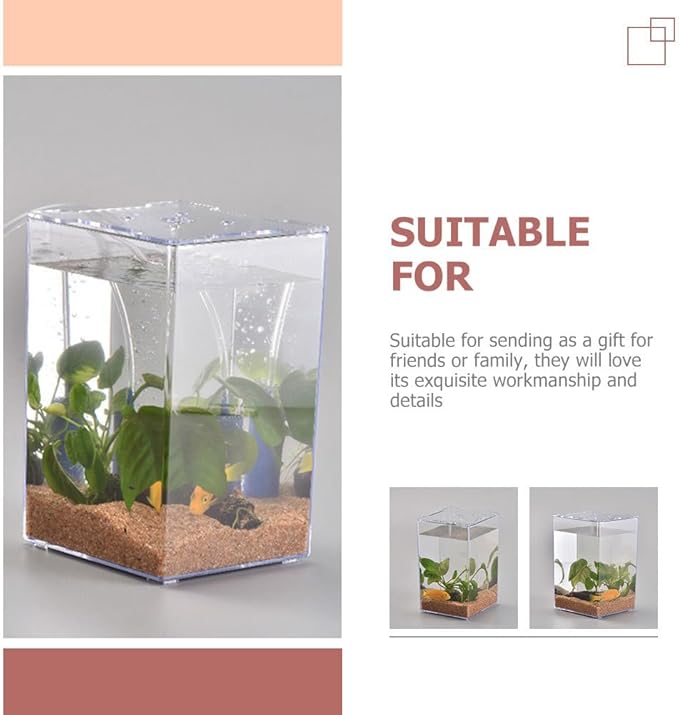 Small Acrylic Fish Tank 7.5 Inch Mini Desktop Aquarium Fish Box for Betta Home Office Decor