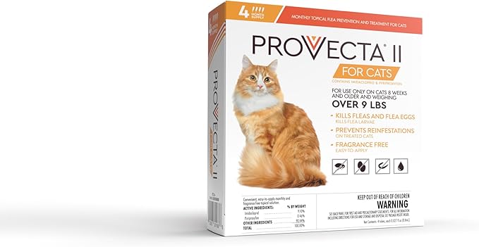 Provecta® II for Large Cats (Over 9 lbs) Flea and Tick Topical Treatment, 4-Month Supply