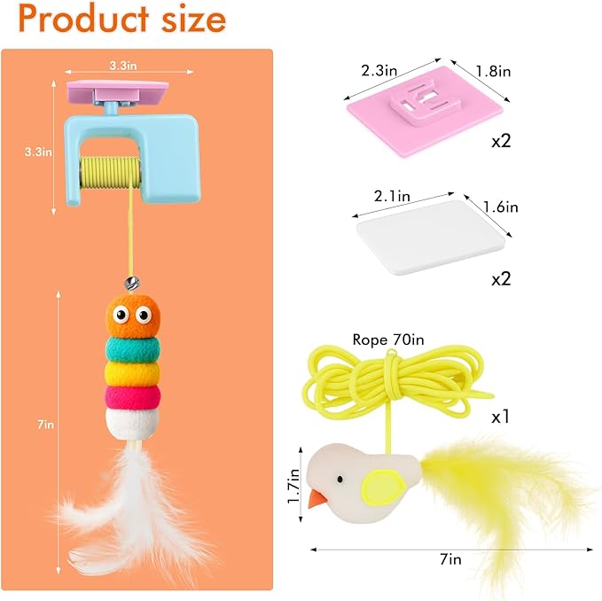 AIERSA Interactive Cat Toys for Indoor Cats,Automatic Cat Hanging Toys for Bored Indoor Adult Cats, Caterpillar and Flying Bird Toy for Door Frame, Self-Play Pet Chase Toy-Blue