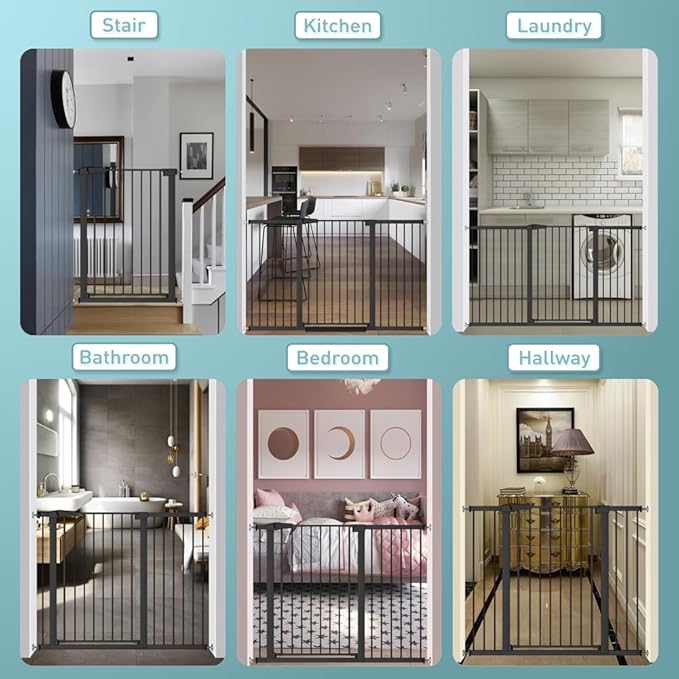 Fairy Baby Narrow Baby Gate 24.0"-26.7" Inch Wide, 38" Tall Pressure Mounted Auto-Close Dog Gate for Small Stairs and Doorways, Metal Safety Gate Indoor for Kids and Pets with NO Extensions, Black