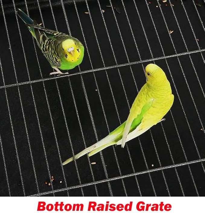 Extra Large Durable Wrought Iron Metal Bird Flight Parrot Breeder Home Cage with Double Large Front Doors Side Pull Up Doors Rolling Stand Storage Shelf Lockable Wheels