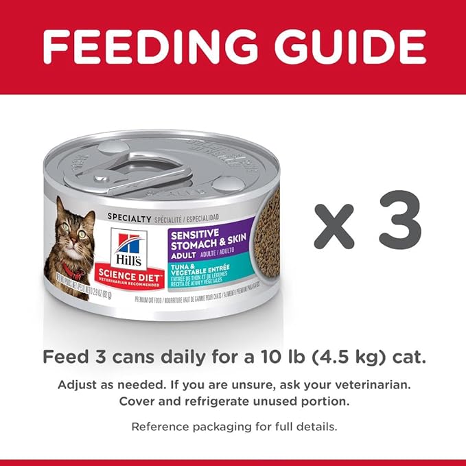 Hill's Science Diet Sensitive Stomach & Skin, Adult 1-6, Stomach & Skin Sensitivity Support, Wet Cat Food, Tuna & Vegetables Minced, 2.9 oz Can, Case of 24