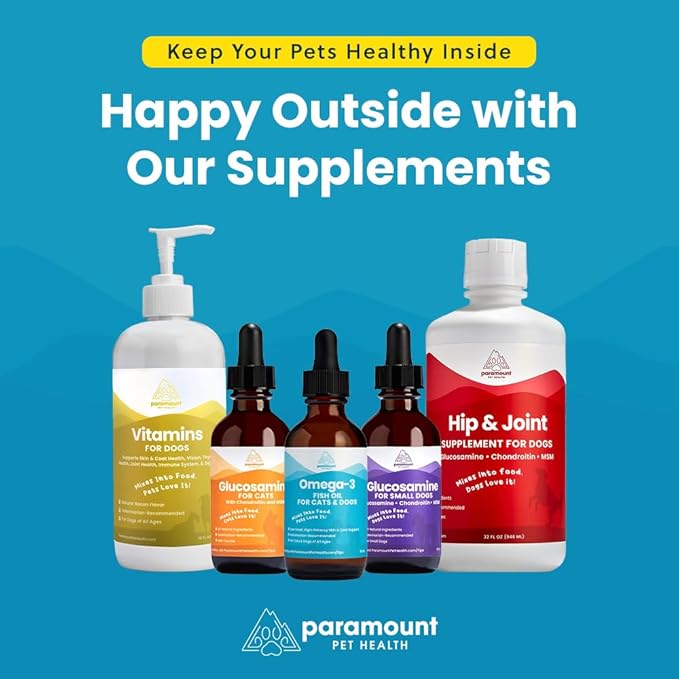 Paramount Pet Health Liquid Glucosamine Chondroitin MSM for Cats, Hip & Joint Support Supplement, Helps Maintain Mobility and Flexibility, Senior Cat Glucosamine Drops for Daily Joint Care, 2 oz