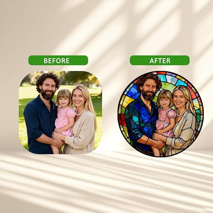 Personalized Couples Photo Stained Glass Catcher, Custom Photo Portrait Couple Family Stained Glass Window Hanging Catcher, Gifts for Newlyweds, Wedding, Couple, Valentine's Day Gift/24