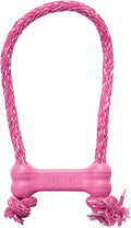 KONG Puppy Goodie Bone with Rope - Natural Rubber Bone with Cotton Rope - Teeth Cleaning Chew Toy for Growing Puppies - for XS Puppies - Pink
