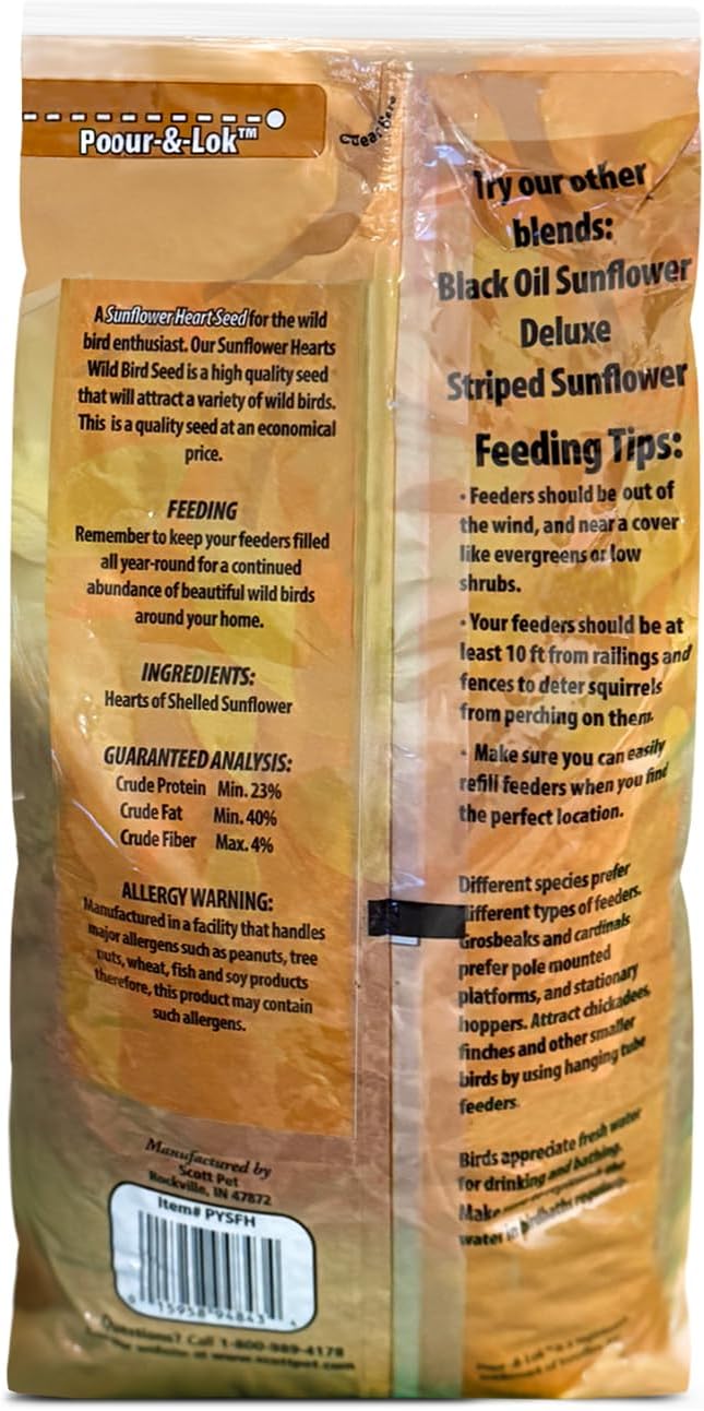 Scott Pet Wild Bird Seed, Sunflower Hearts, 8 lbs Bag, For All Feeder Types, Great Source of Protein, Food for Outside Wild Birds