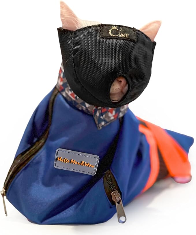 Cinf Cat Nail Clipping Cleaning Grooming Restraint Bag （Free Muzzle） No Scratching Biting for Bathing Nail Trimming Injecting Examining((Navy Blue,M)