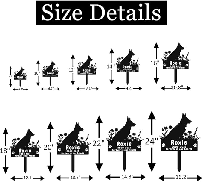 Custom Dog German Shepherd Memorial Grave Marker Metal Dog Burial Stake, Personalized Flowers Dog Memorial Garden Stake, German Shepherd Dog Grave Marker for Outdoors Memorial Dog Plaque