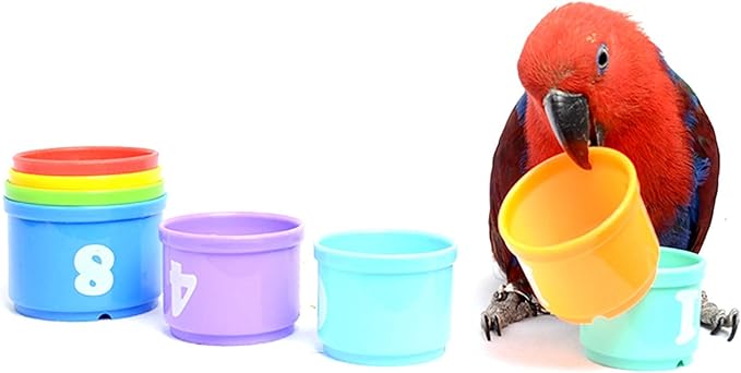 Hypeety Pet Bird Parrot Educational Stacking Cup Treat Toy Colorful Training Toy Intelligence Development Playing Training Toy for Macaw Budgies Parakeet Cockatoo