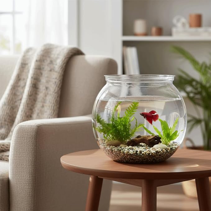 4.9x3.9 Inch Mini Plastic Transparent Fish Bowl Shatterproof Aquarium for Small Fish Desk Decor Tank with High Light Transmittance(L)