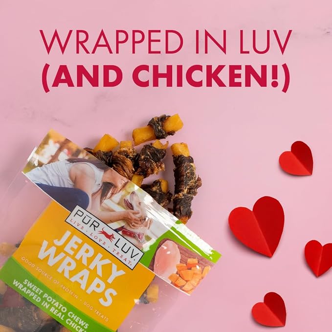 Pur Luv Chicken Wrapped Sweet Potato Dog Treats, Rawhide Free Jerky Wraps, Made with Real Chicken, 16 Oz, Healthy, Easily Digestible, Long Lasting, High Protein Treat, Satisfies Dog's Urge to Chew