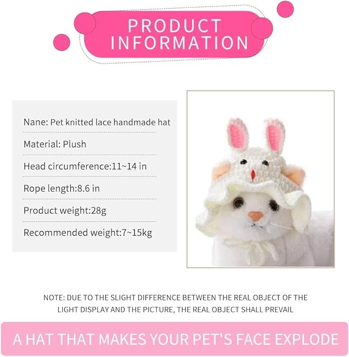 Cat Hat for Cats, Pet Cute Halloween Christmas Party Costume Accessories Headwear Comfortable for Puppy Cat Kitten Pet Puppies 11-14" Pet Hat (White)