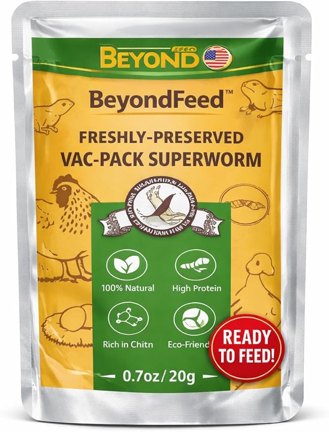 BeyondFeed™ Freshly Preserved Vac-Pack Feeder Insects – Ready-to-Feed Protein Treats for Reptiles, Birds, Fish & Aquatic Turtles (Fresh Superworm)