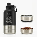 34oz Dog Water Bottle, Stainless Steel Dog Water Bottle Dispenser with Detachable Food & Water Bowls, Keeps Water Hot/Cold, for Walking, Hiking, Camping(Black)