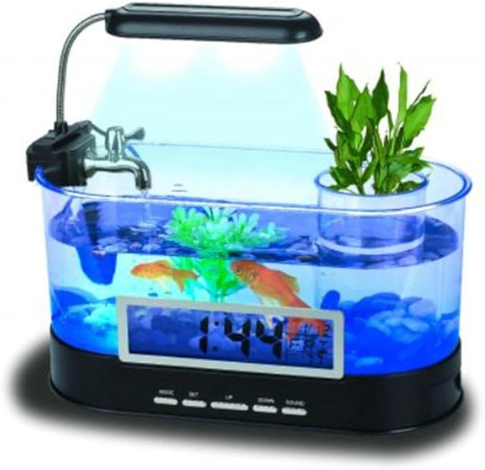 Modern Home USB Desktop Aquarium with Light/Clock Organizer