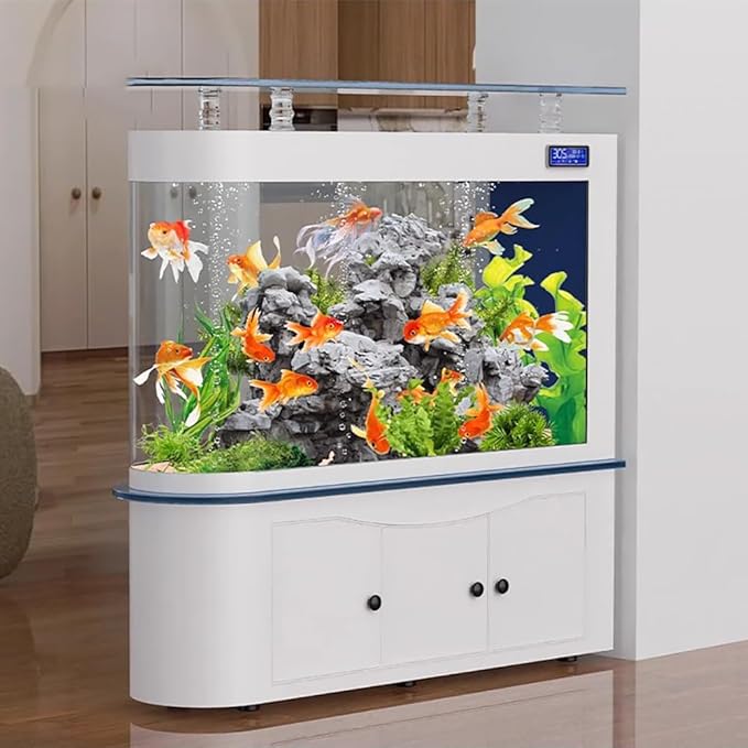 68 Gallon Aquarium Fish Tank,LCD Screen,Large Glass Fishbowl,Bottom Filtration,Heavy Duty Glass Aquarium Kit,Ultra-High-Definition Glass,Screen Display Fish Tan,A