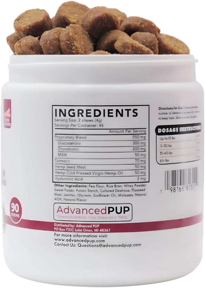 Hip and Joint Supplement - Natural Glucosamine Chondroitin MSM & Turmeric for Dogs - Dog Hip & Joint Care to Heal Dog Joint Stiffness & Inflammation - Tasty Bacon 90CT
