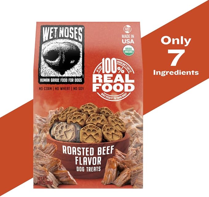 Wet Noses Organic Crunchy Dog Treats – All-Natural, Human-Grade, Non-GMO, Healthy Training & Delicious Snacks for Dogs, for All Dog Sizes & Breeds –Roasted Beef, 14oz (2 Pack)