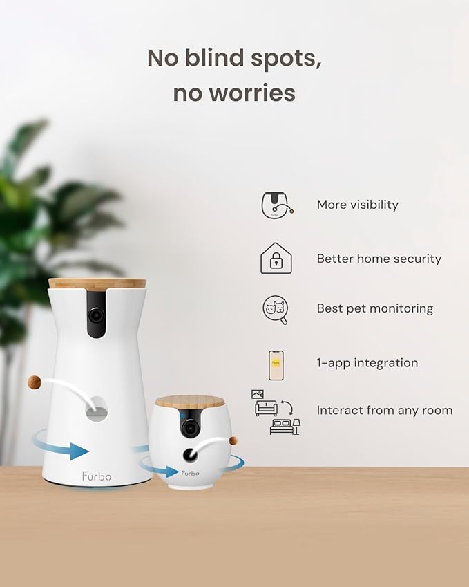 Furbo 360° Dog Camera + Mini 360° Cam [New Subscription Required at Setup] 2-Camera Bundle Nanny Pro Subscription: Dog Safety Alerts, Pet Camera with Speaker, Phone App & Night Vision