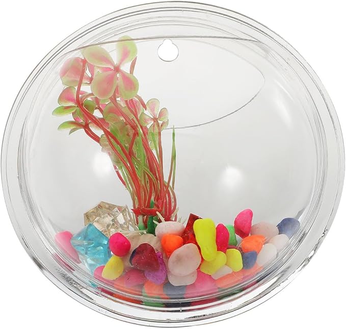 Vintage Decor Wall Mounted Aquarium Tank Clear Acrylic Round Fish Tank Betta Fish Bowl Hanging Bubble Tank Pot Vase Transparent Wall Planter for Home Garden Office Decor Retro Decor