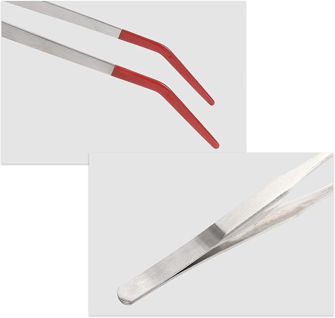 Reptile Feeding Tongs, Stainless Steel Lizard Feeding Tongs, Aquarium Curved Feeding Tweezers for Reptiles with Rubber Tip, Terrarium Feeding Tongs for Gecko, 14.96" Length, Red