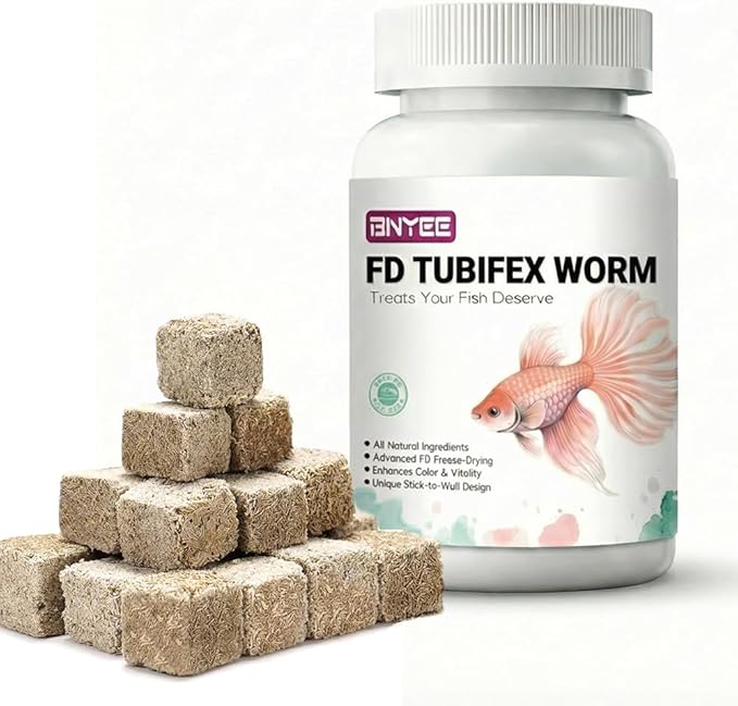 All Natural Tropical Fish Food for Small to Medium Sized Saltwater & Freshwater Fish - Betta Guppy Discus Cichlids Discus Goldfish Angel Fish (Tubifex Worm)