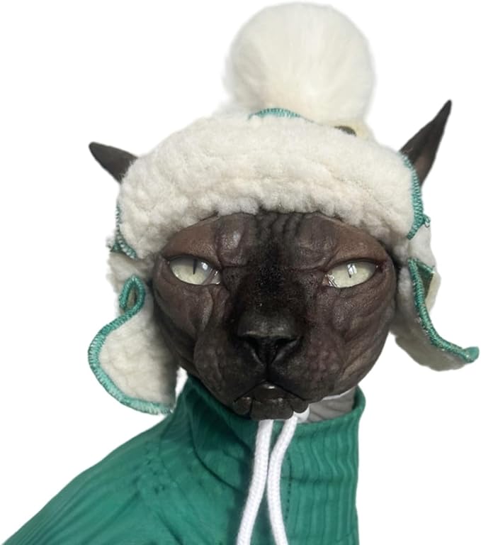 Cat Hats for Cats Only, Warm Cat‘s Beret Hat with Ear Holes, Pilot Cap Tiny Pets Party Costume, Cat Headwear Mini Hat SnugFit Sliding Toggles for Best Fit (Avocado, Small (4-9.9 lbs))
