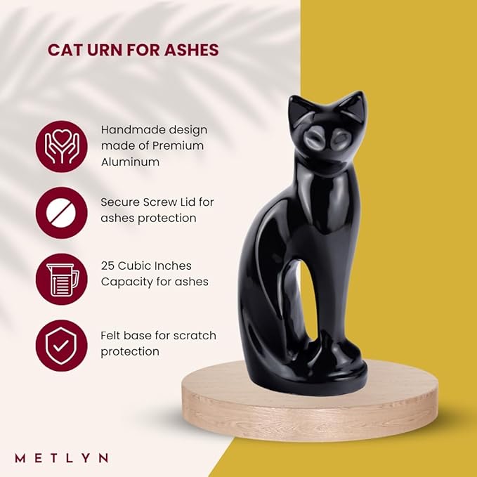 Cat Urns for Ashes - Pet Memorial Cat Urn Cat Memorial Gift, Pet Urn for Cat Ashes Keepsake Pet urns for Cats Ashes, Pet Ashes Urn, Pet Cremation Urn (Black)