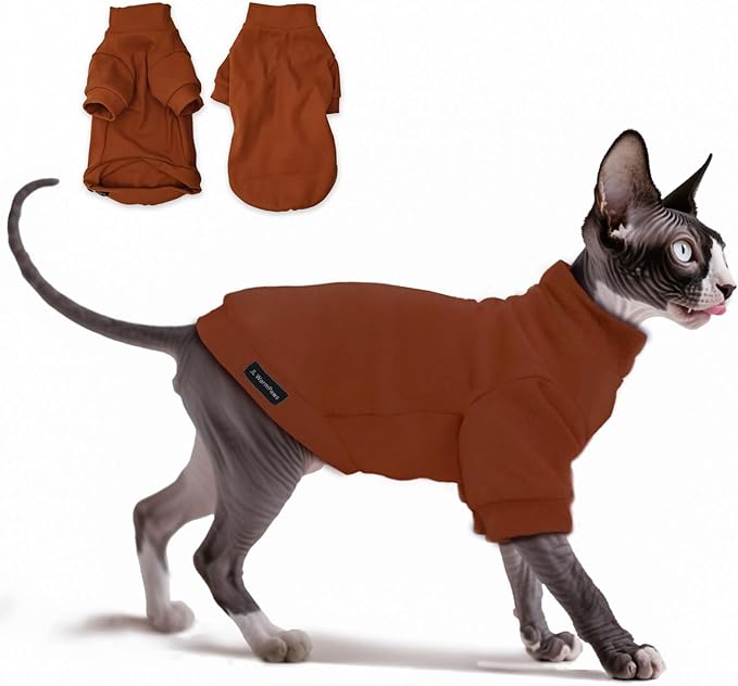 Fleece Sphynx Cat Clothes Soft Hairless Cat Clothes Pullover Cat Sweater for Chihuahua All Season Light and Warm Kitten Cloth for Cats Only Puppy Clothes Small Dog Sweater (Orange, XL)
