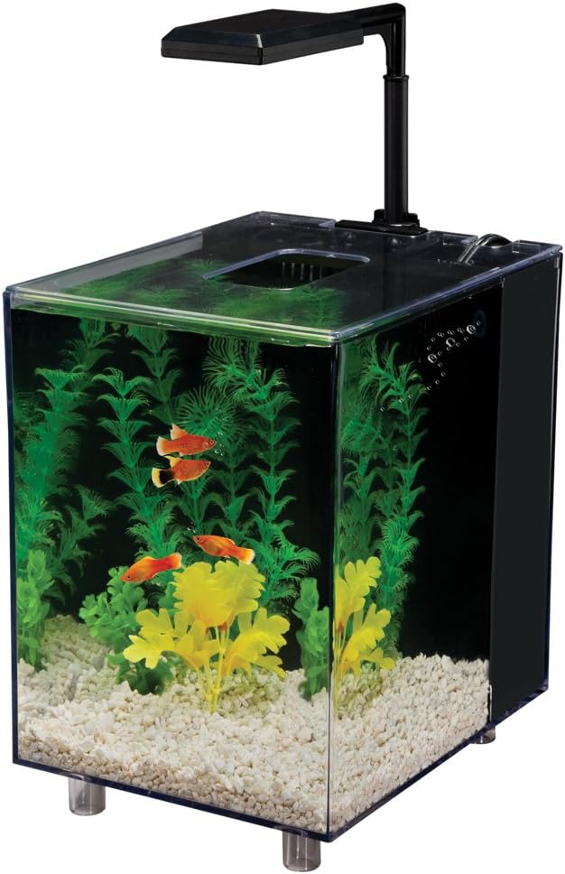 PENN-PLAX Water-World Prism Nano Aquarium Kit – Includes Integrated Filter, 2 Filter Media Cartridges, Telescoping LED Light, and Tinted Cover – 2 Gallons – Blue