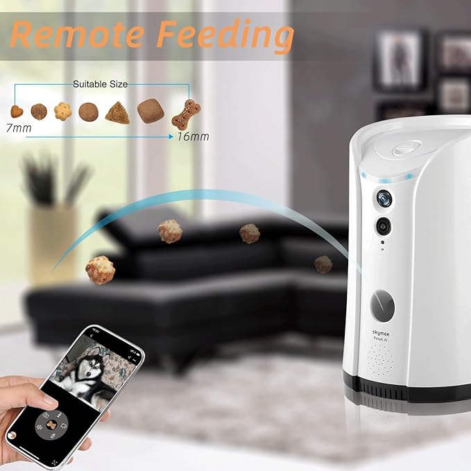 Dog Camera Treat Dispenser, WiFi Remote Pet Camera with Two-Way Audio and Night Vision, Compatible with Alexa