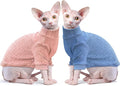 Idepet Sphynx Hairless Cats Sweater Shirt Kitten Soft Puppy Clothes Pullover Cute Cat Pajamas Jumpsuit Cotton Apparel Pet Winter Turtleneck for Cats and Teacup Chihuahua(2 Pack-Blue&Pink,XXL)