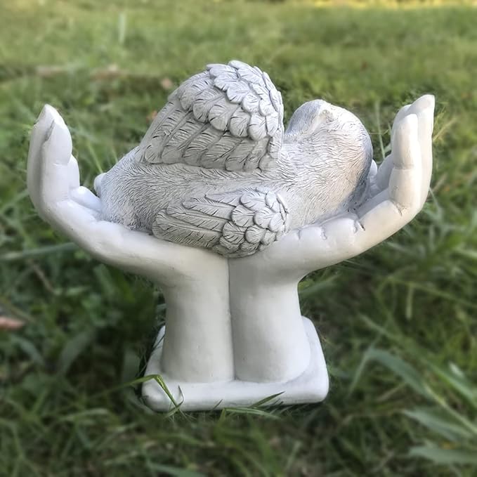 Personalized Memorial Dog Angel Tribute Statue with in God's Hands, Pet Dog Grave Marker Headstone Memorial Garden Stones-Customizable Name and Date