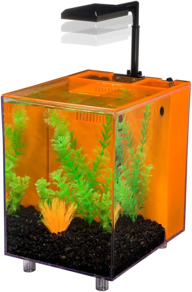 PENN-PLAX Water-World Prism Nano Aquarium Kit – Includes Integrated Filter, 2 Filter Media Cartridges, Telescoping LED Light, and Tinted Cover – 2 Gallons – Blue