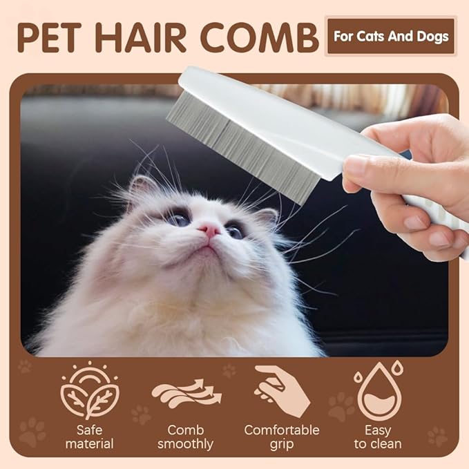 Pet Hair Comb, 2026 New Multifunctional Pets Grooming Comb for Knots Crust Floating, Stainless Grooming Massage Dual-Sided Comb for Small Dogs Puppies (White)