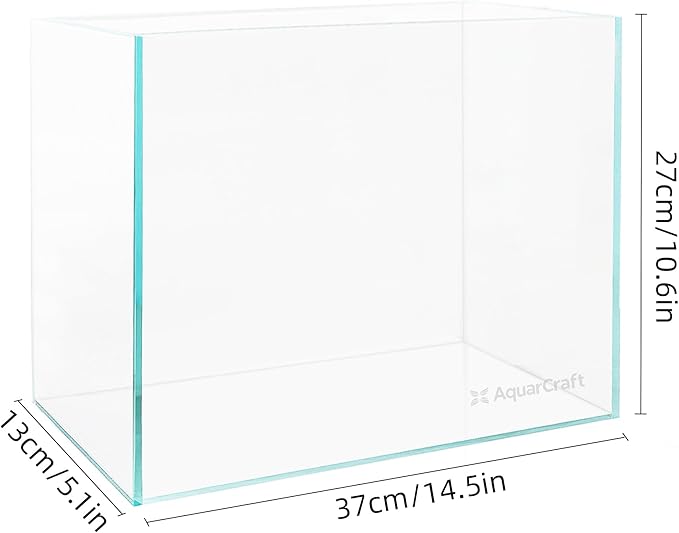 Ultra Clear Glass Fish Tank 3.5 Gallon, 5mm Thickened Rimless Aquarium Tank Low Iron, Nano Aquarium for Betta Gold Fish Shrimp，14.5”L x 5.1”W x 10.6”H
