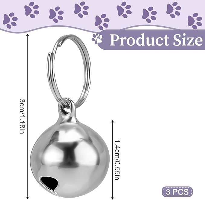 Larrel Bell for Dog Cat Collar, 3 Pcs Silver Dog Bells for Collar Removable Metal Dogs Charms for Collars Cute Lightweight Bell Pet Collars Accessories for Dogs Cat