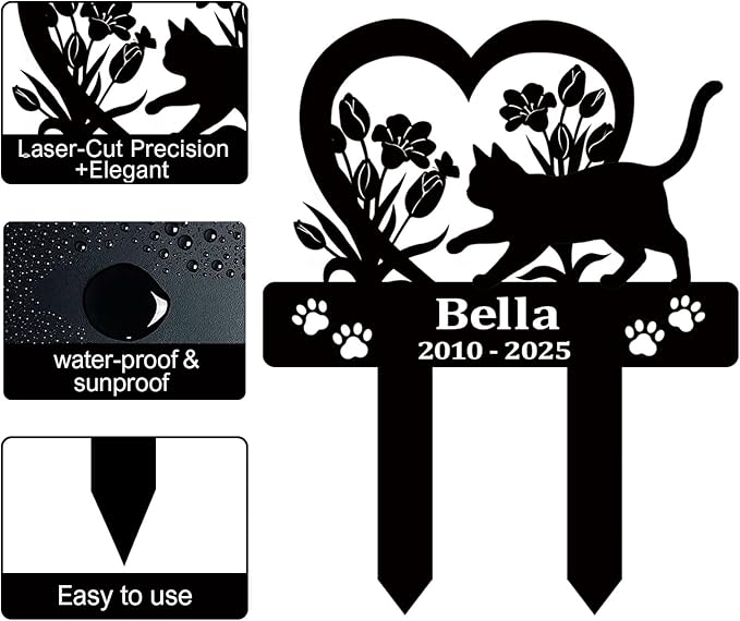 Pet Grave Markers Dog,Metal Pet Headstone for Lost Dog Sympathy Gift,Waterproof Dog Grave Markers for Garden or Indoor,Dog Tombstone Garden Memorial Graves (cat)