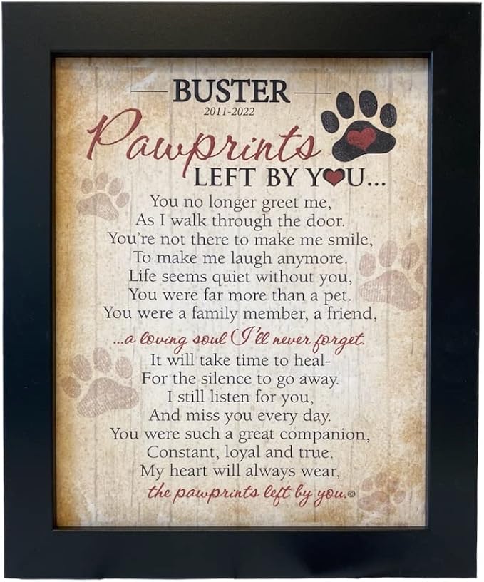 Pawprints Pet Memorial Frame with Pawprints Left by You Poem - Touching Dog Sympathy Gift for Pet Loss Remembrance (Personalized Poem Art Framed 8x10)