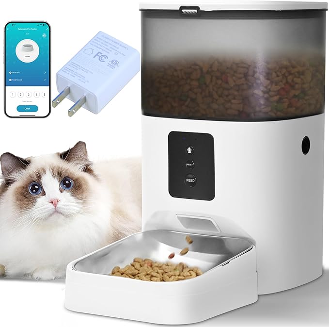 Automatic Cat Feeder, 4L Food Dispenser with 10s Voice Recorder, Pet Feeder up to 10 Meals per Day, Timed Cat Feeder with Dry Food Sealed Ring