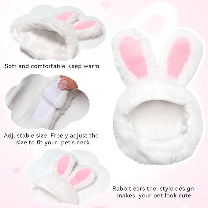 Cat Bunny Rabbit Ears Hat Costumes, Rabbit Ears for Dogs Party Costume Easter, Pet Accessory Cute Headwear, Easter Pet Costume for Cats Small Dogs Puppy (White)