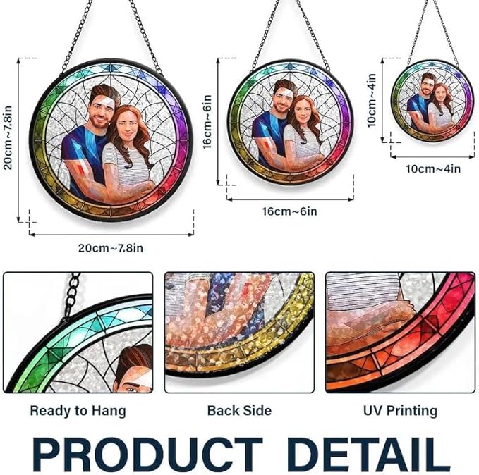 Personalized Couples Photo Stained Glass Catcher, Custom Photo Portrait Couple Family Stained Glass Window Hanging Catcher, Gifts for Newlyweds, Wedding, Couple, Valentine's Day Gift/20